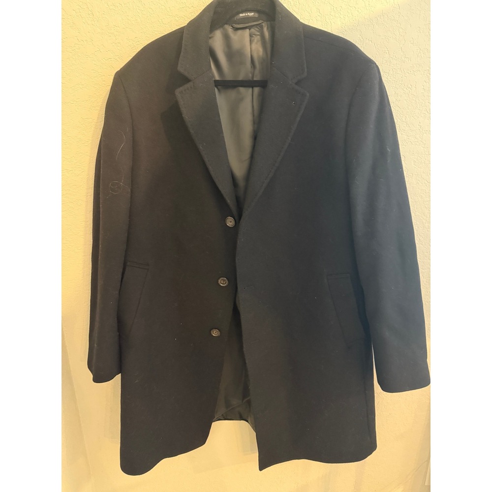 RALPH LAUREN Mens 48R Solid Black Soft Wool Cashmere Overcoat Jacket Coat
